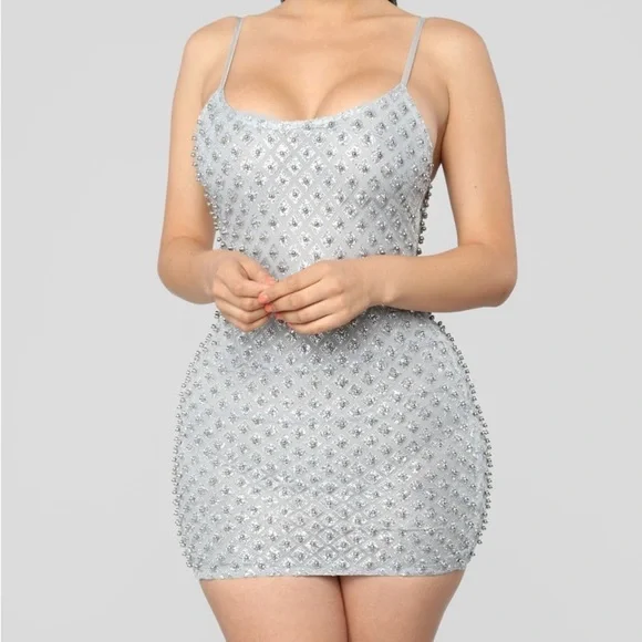 Fashion Nova Silver Roxi Dress Size Medium - Picture 11 of 12